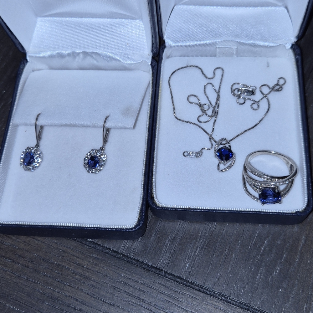 Elegant Lab sapphire Jewelry Set